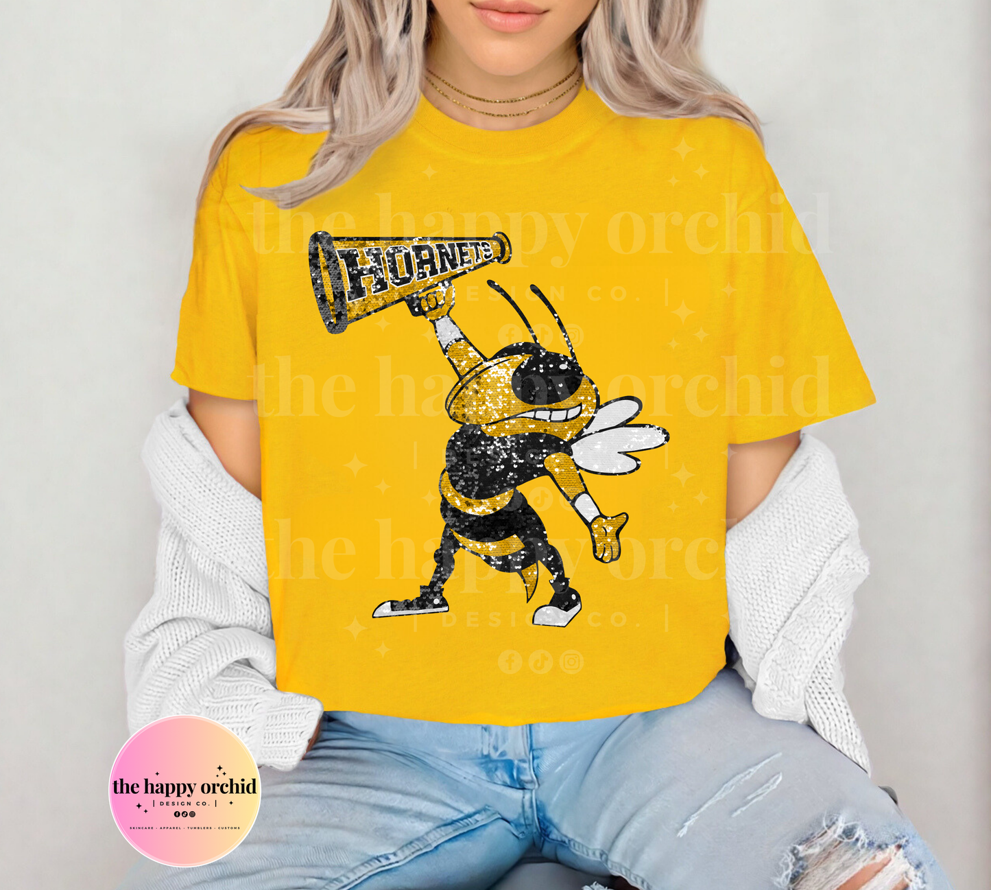 (NEW) HORNETS MASCOT Faux Glitter Top