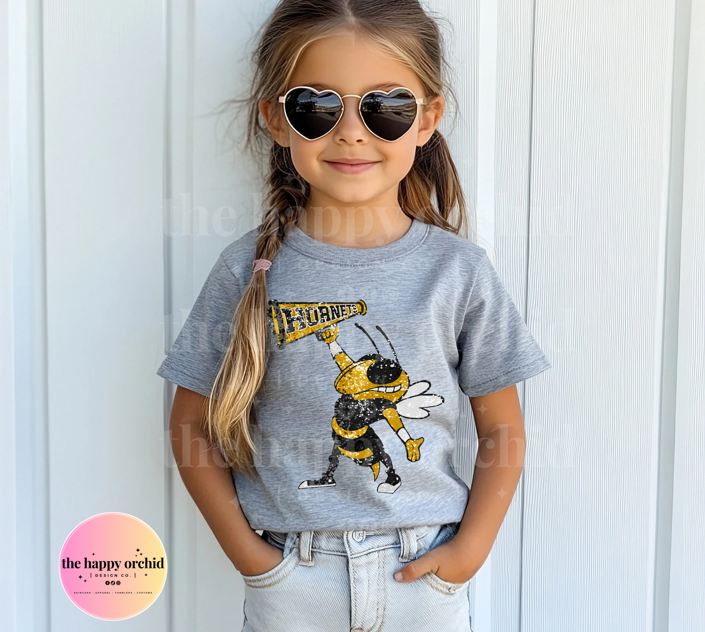 (NEW) Youth HORNETS MASCOT Faux Glitter Top