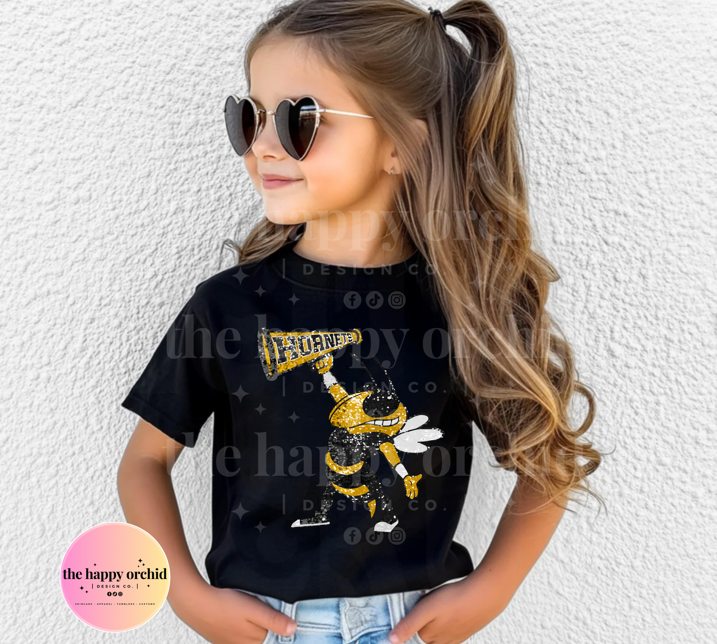 (NEW) Youth HORNETS MASCOT Faux Glitter Top