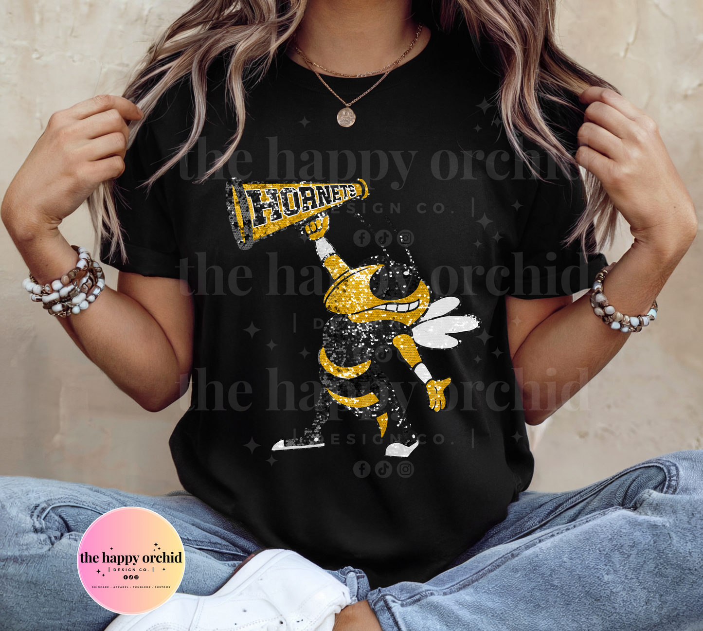 (NEW) HORNETS MASCOT Faux Glitter Top