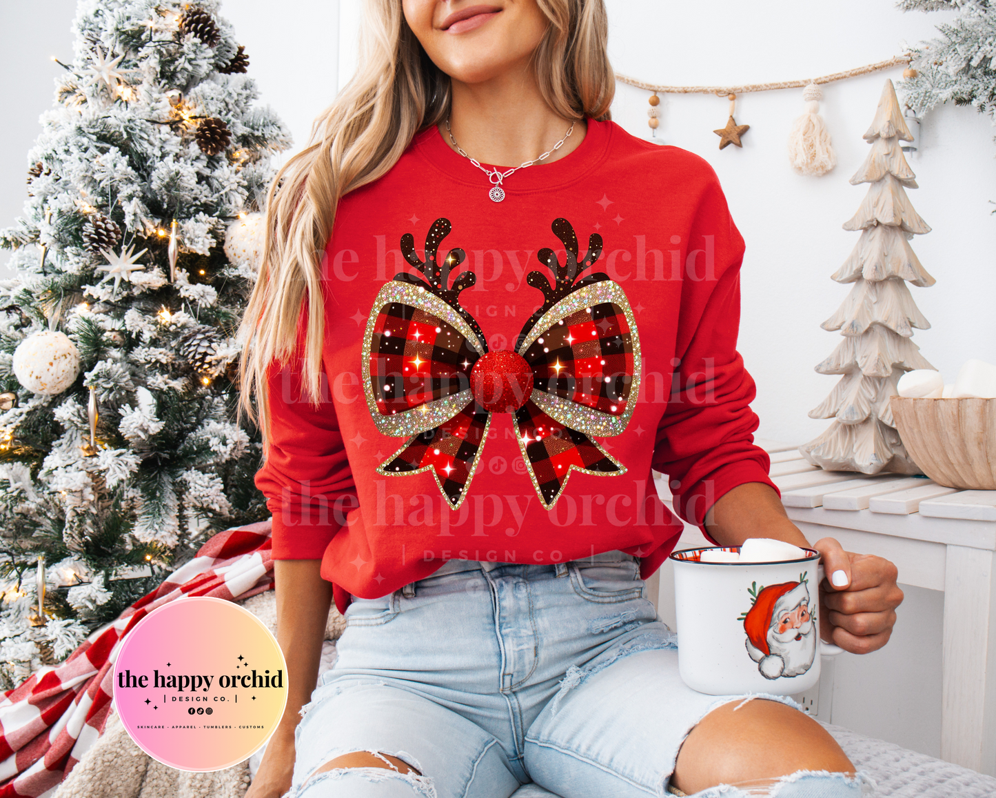 GLITTER REINDEER BOW Top