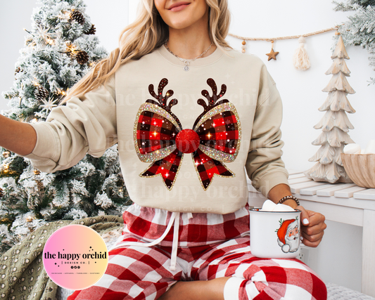 GLITTER REINDEER BOW Top