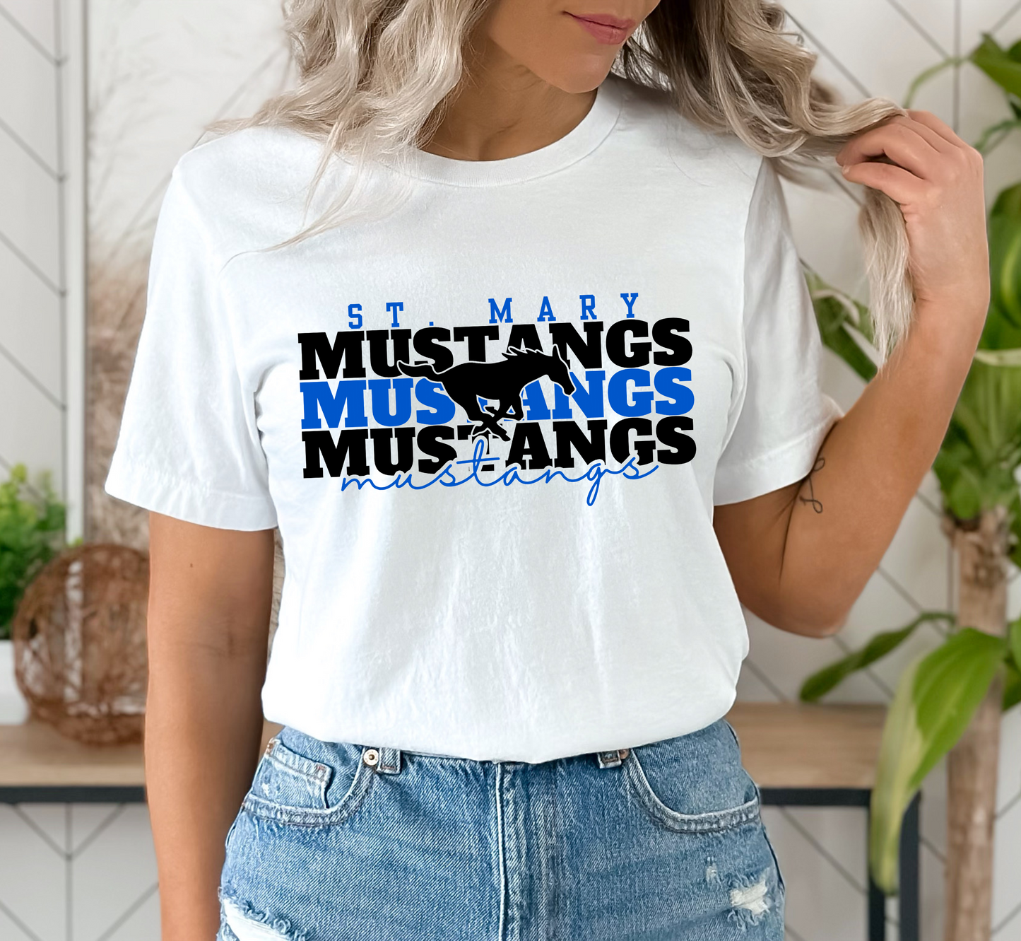 ST. MARY MUSTANGS Stacked tee