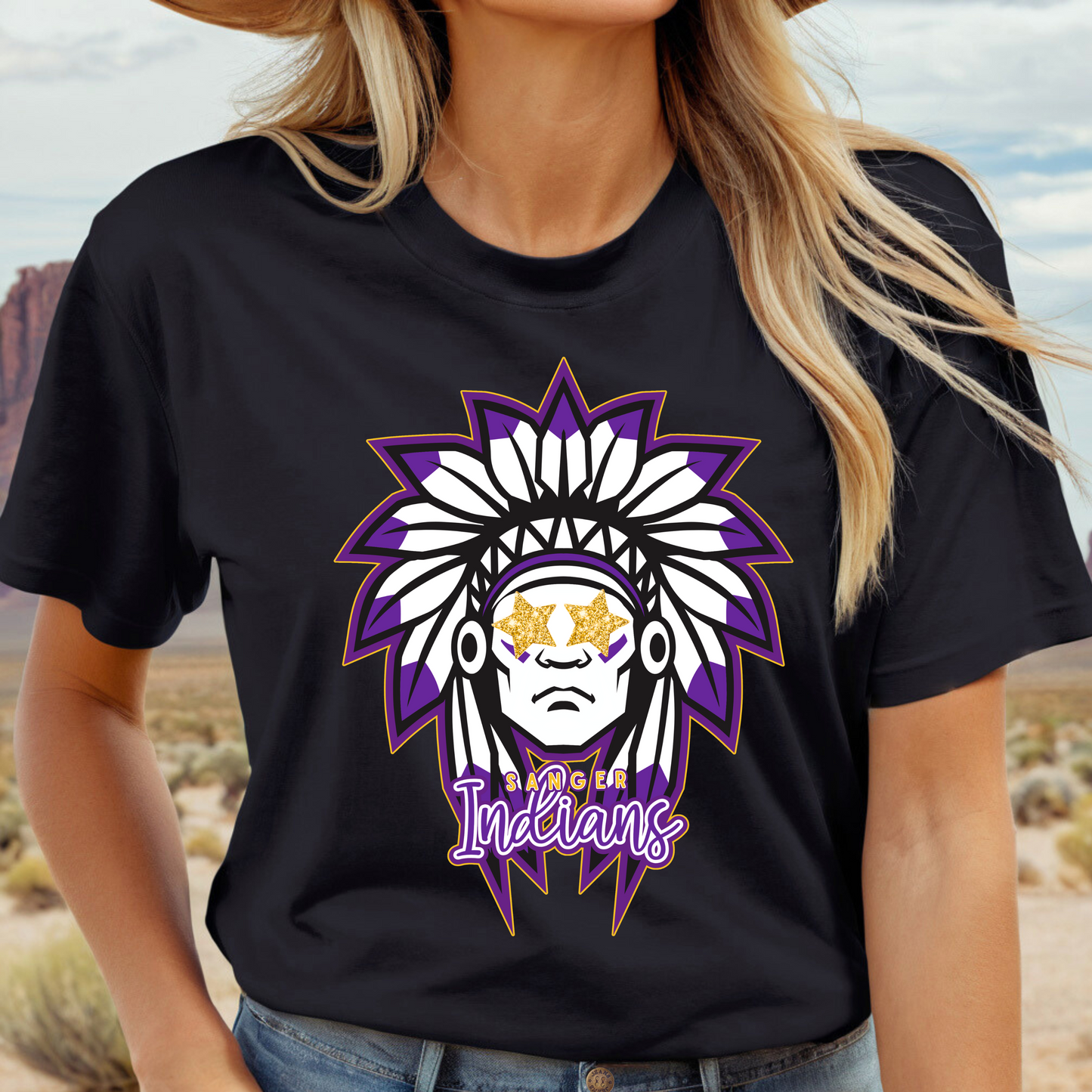 SANGER INDIANS Glitter Stars tee