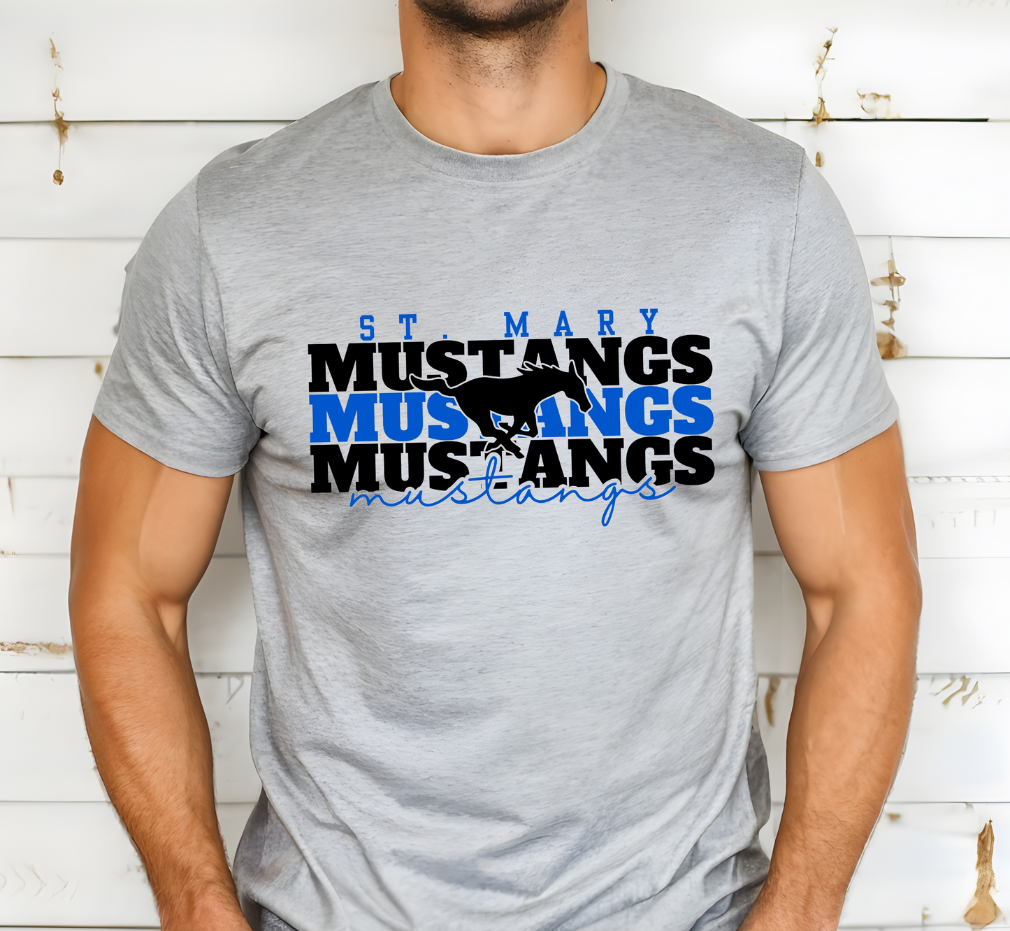 ST. MARY MUSTANGS Stacked tee