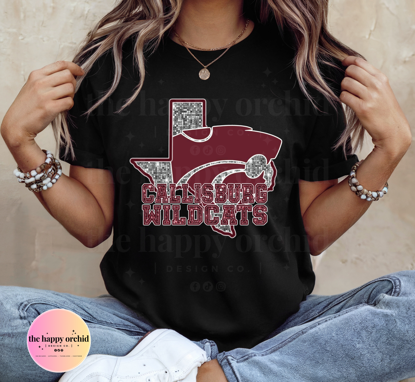 NEW CALLISBURG WILDCATS GLITTER State tee