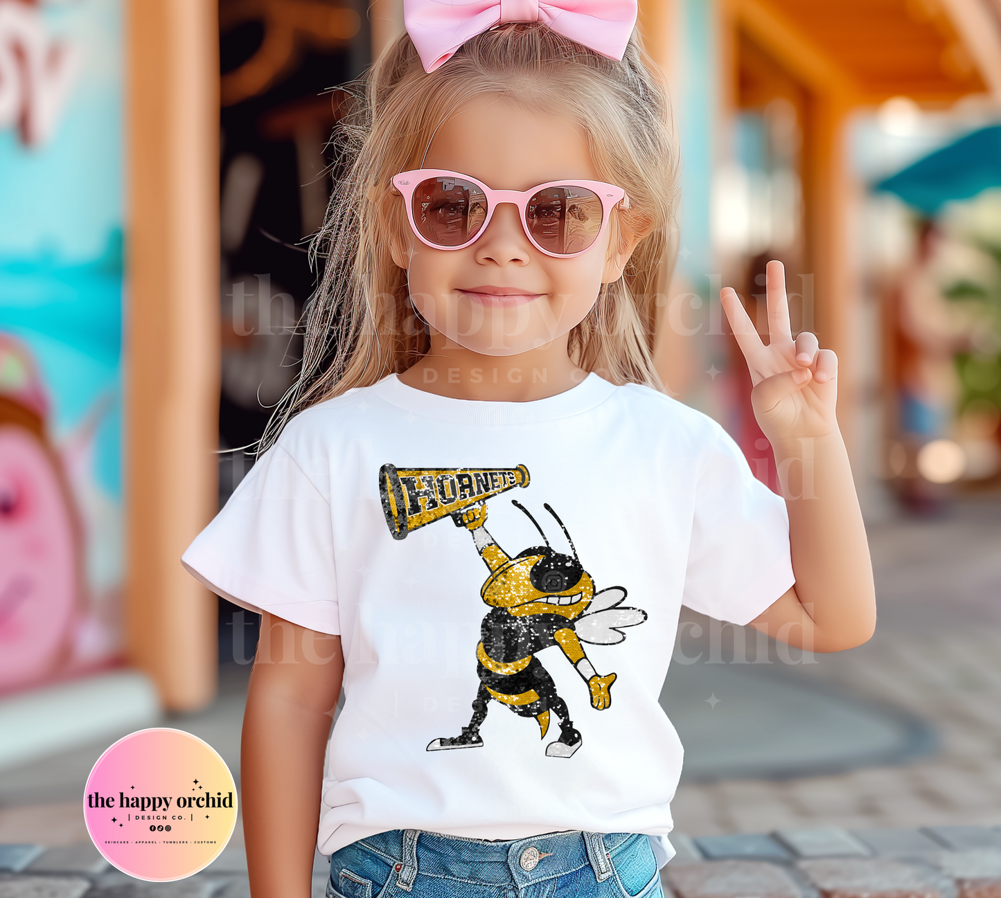 (NEW) Youth HORNETS MASCOT Faux Glitter Top