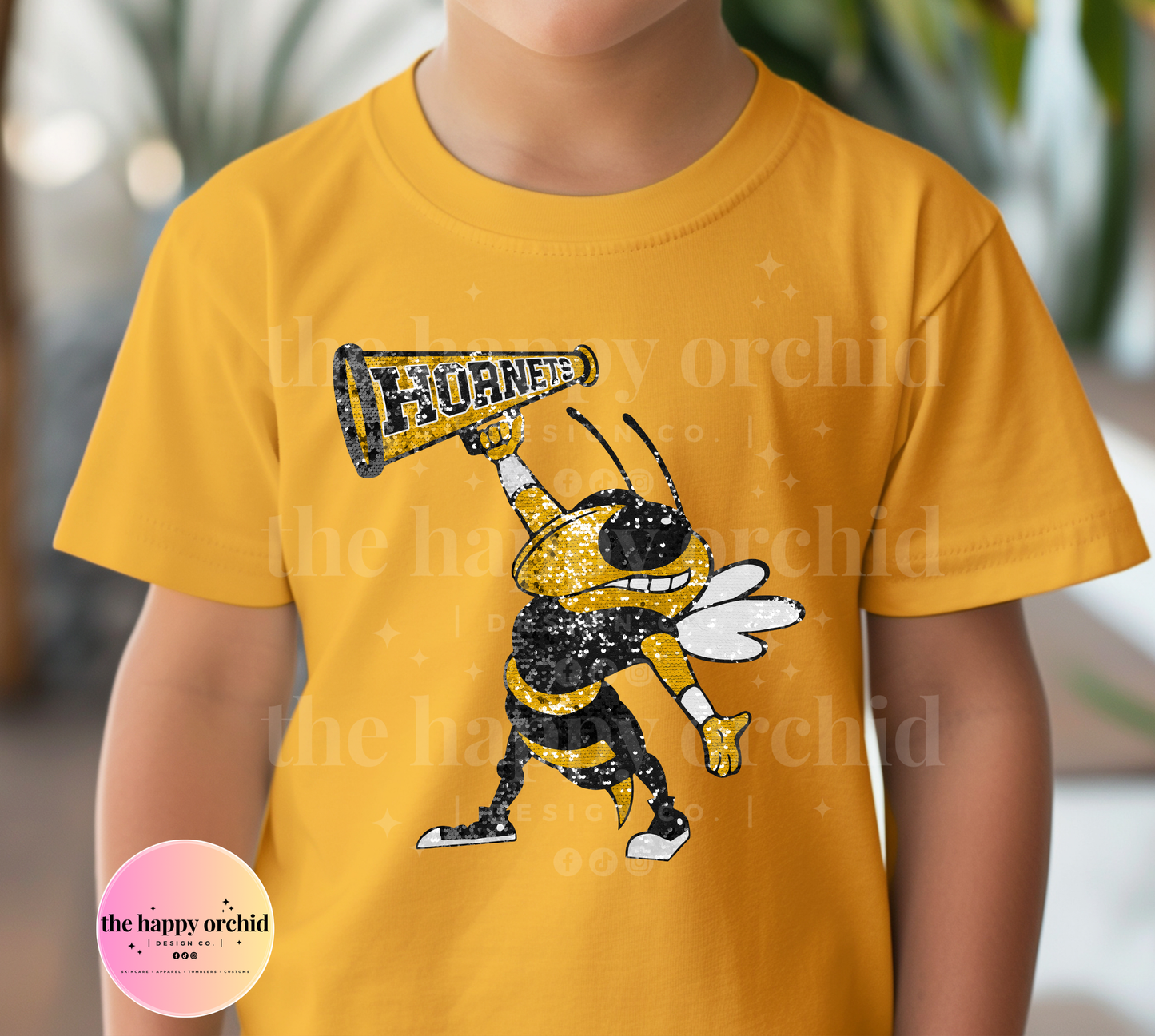 (NEW) Youth HORNETS MASCOT Faux Glitter Top