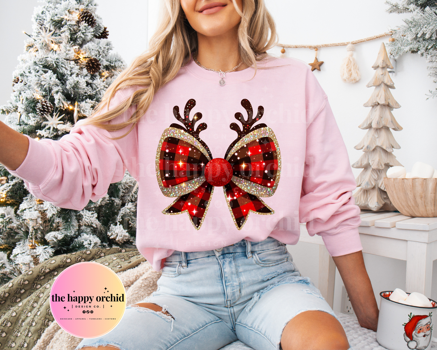 GLITTER REINDEER BOW Top