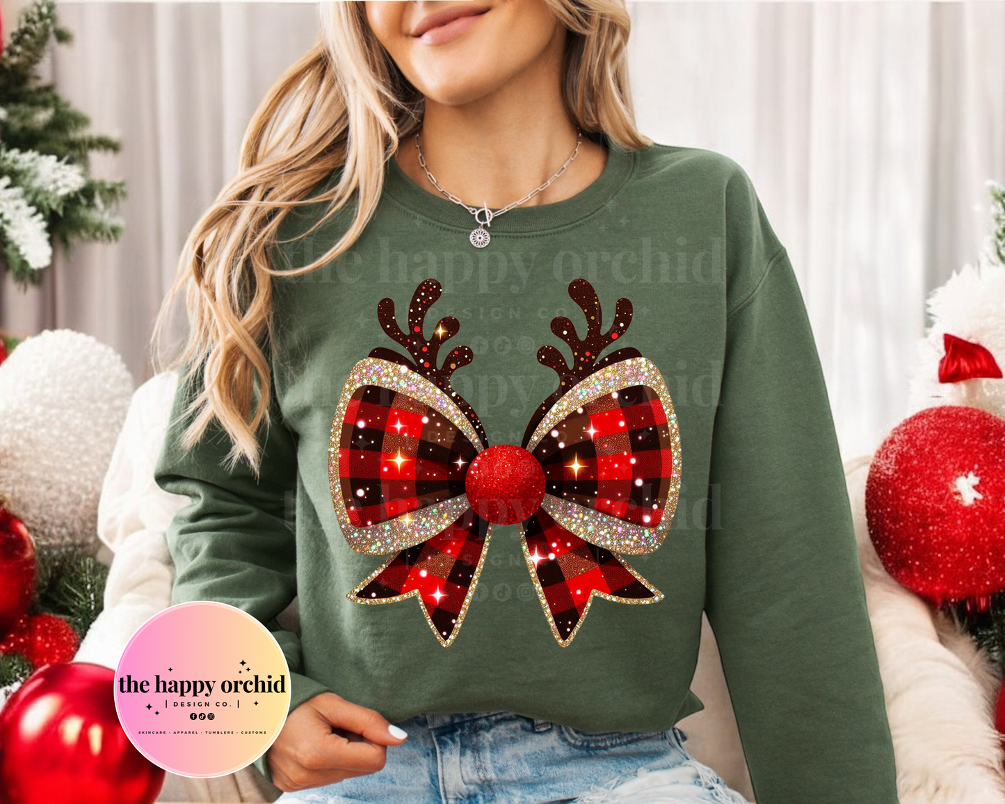 GLITTER REINDEER BOW Top