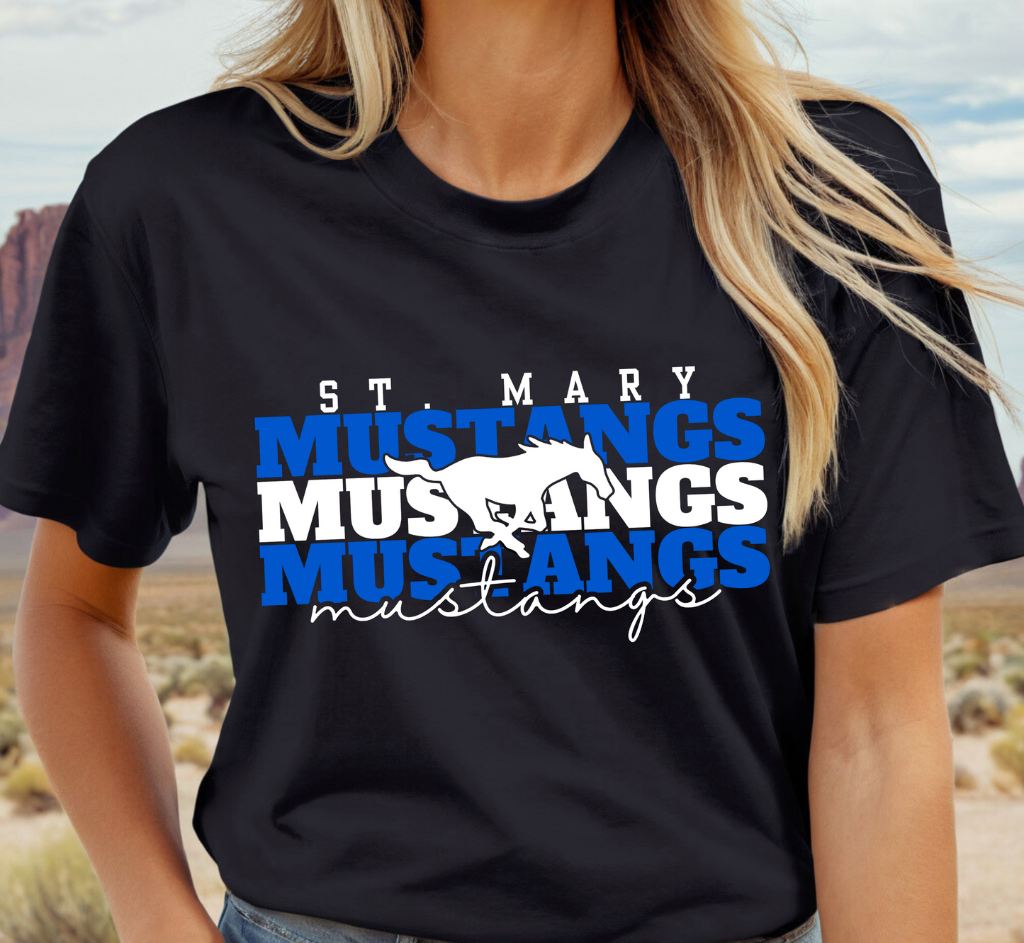 ST. MARY MUSTANGS Stacked tee