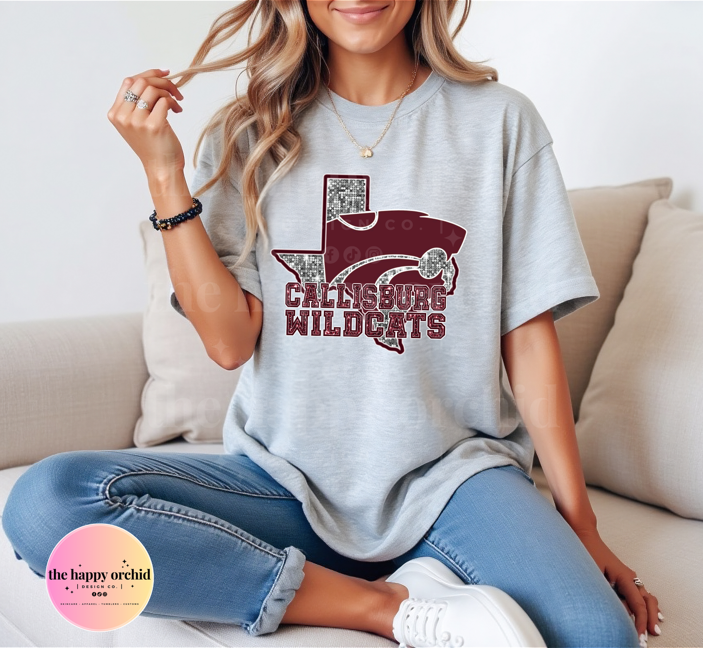 NEW CALLISBURG WILDCATS GLITTER State tee