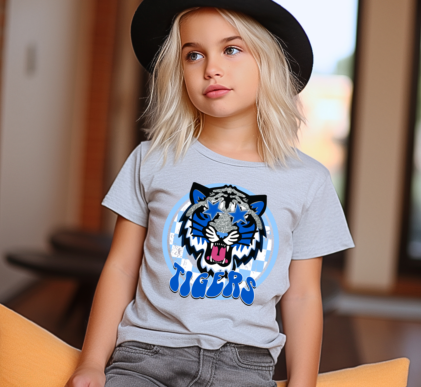 Youth RETRO TIGERS Faux Glitter Top