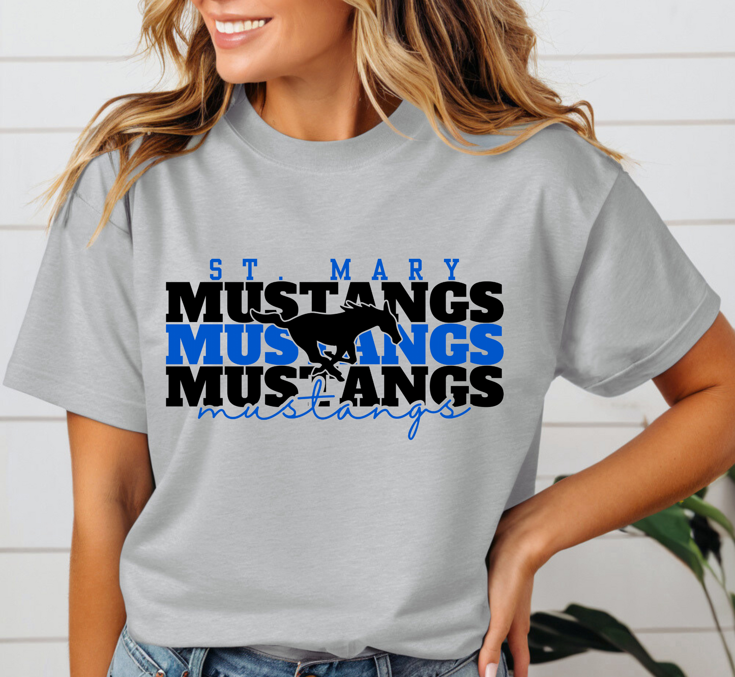 ST. MARY MUSTANGS Stacked tee