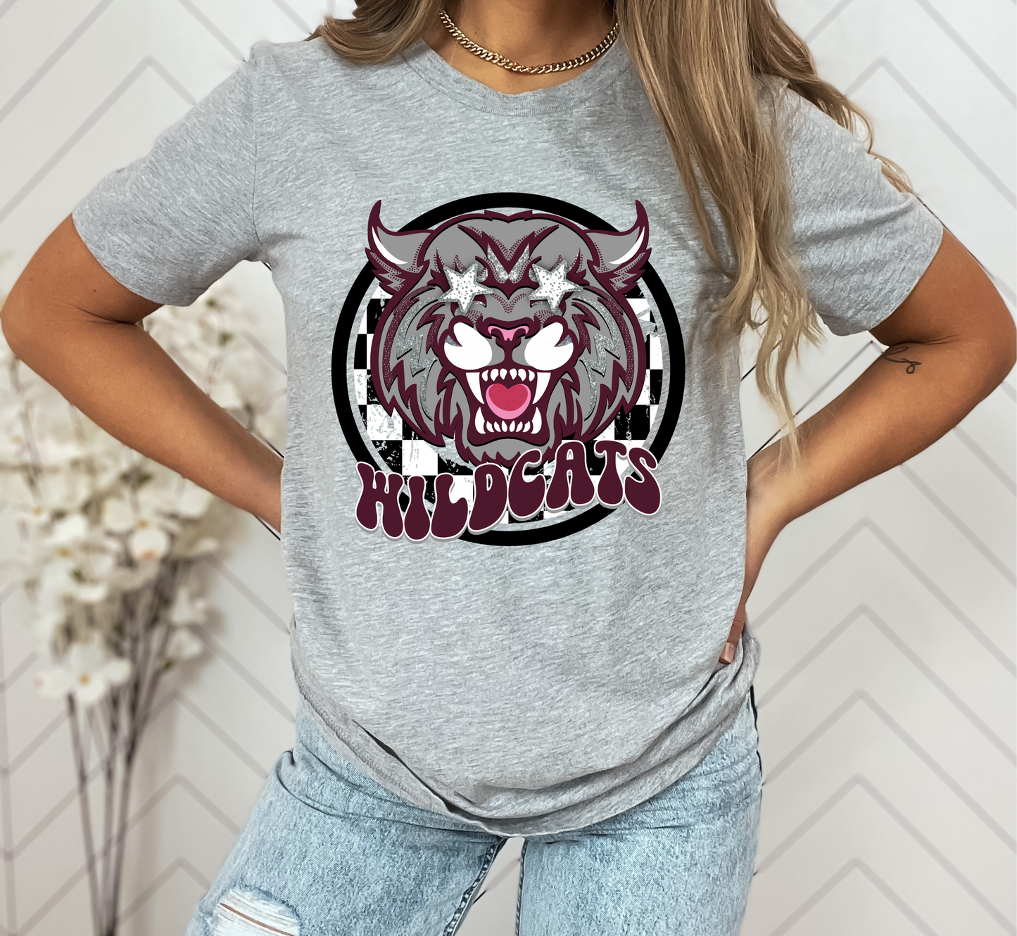 Youth WILDCATS Faux Glitter Mascot Top