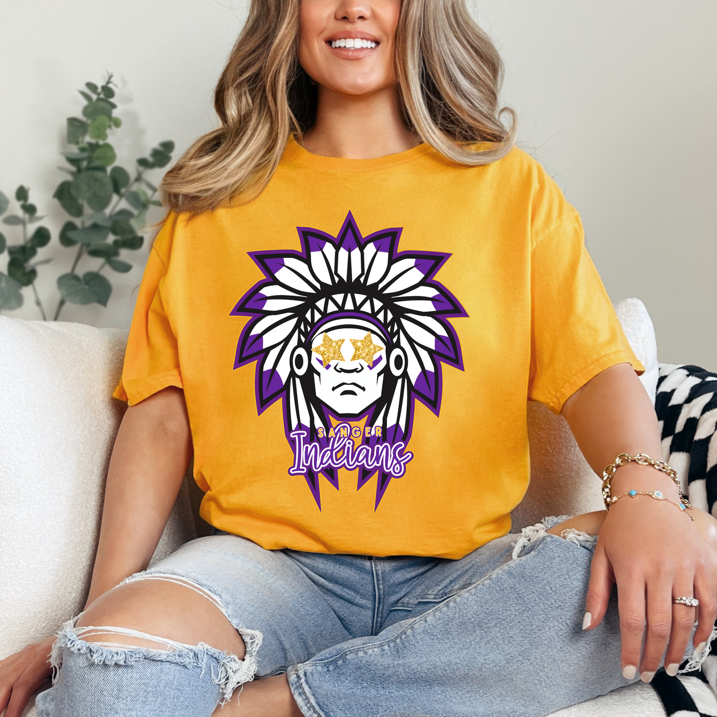 SANGER INDIANS Glitter Stars tee