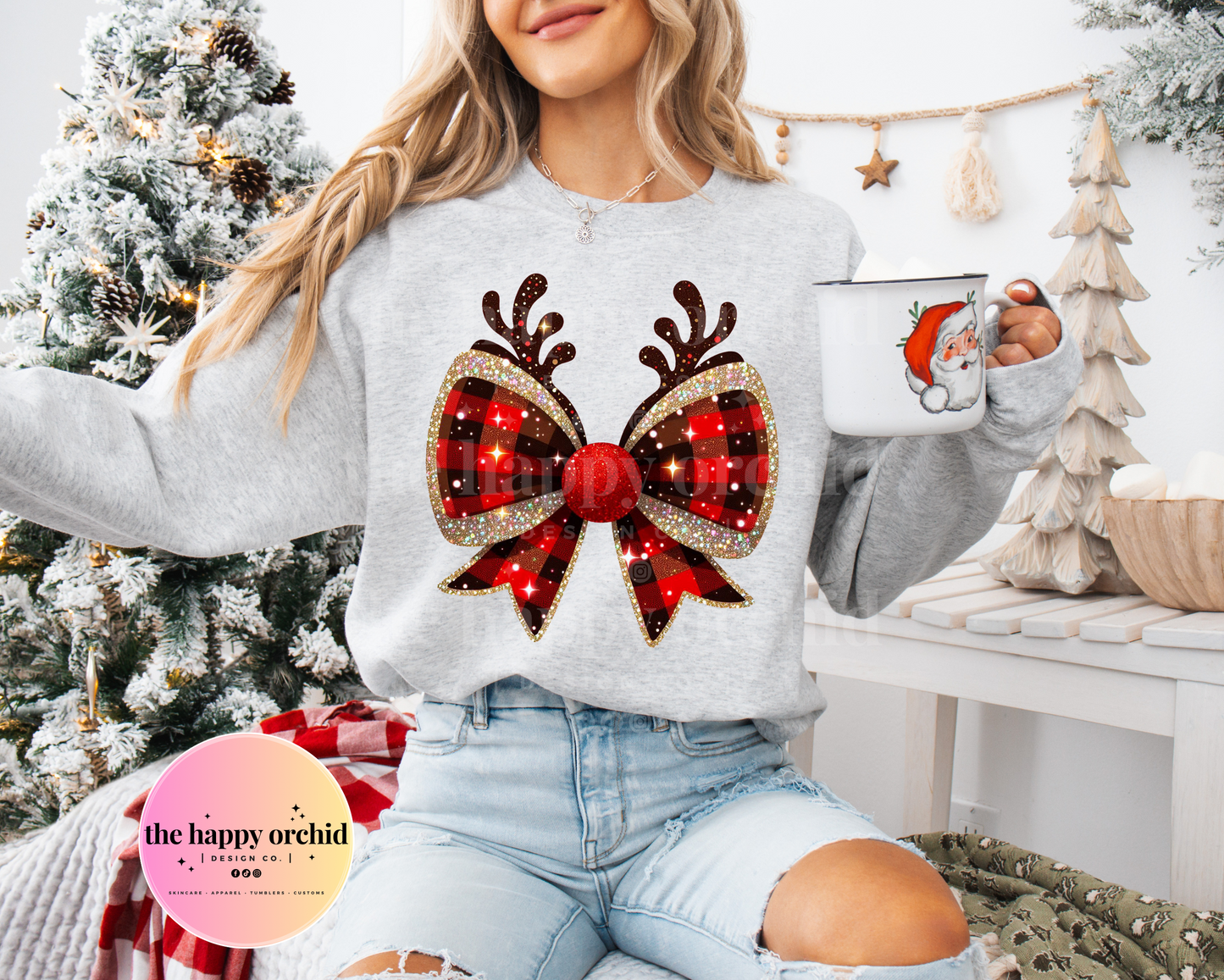 GLITTER REINDEER BOW Top