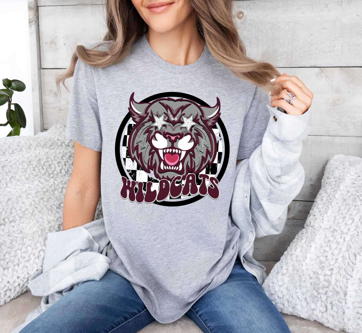 WILDCATS FAUX GLITTER MASCOT tee