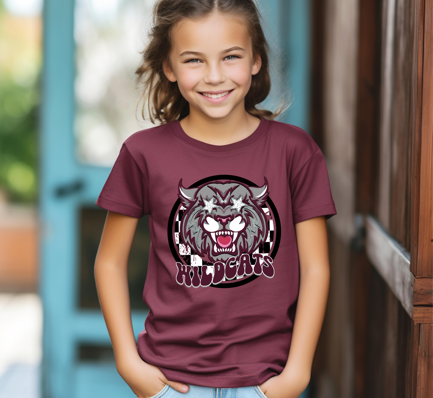 Youth WILDCATS Faux Glitter Mascot Top