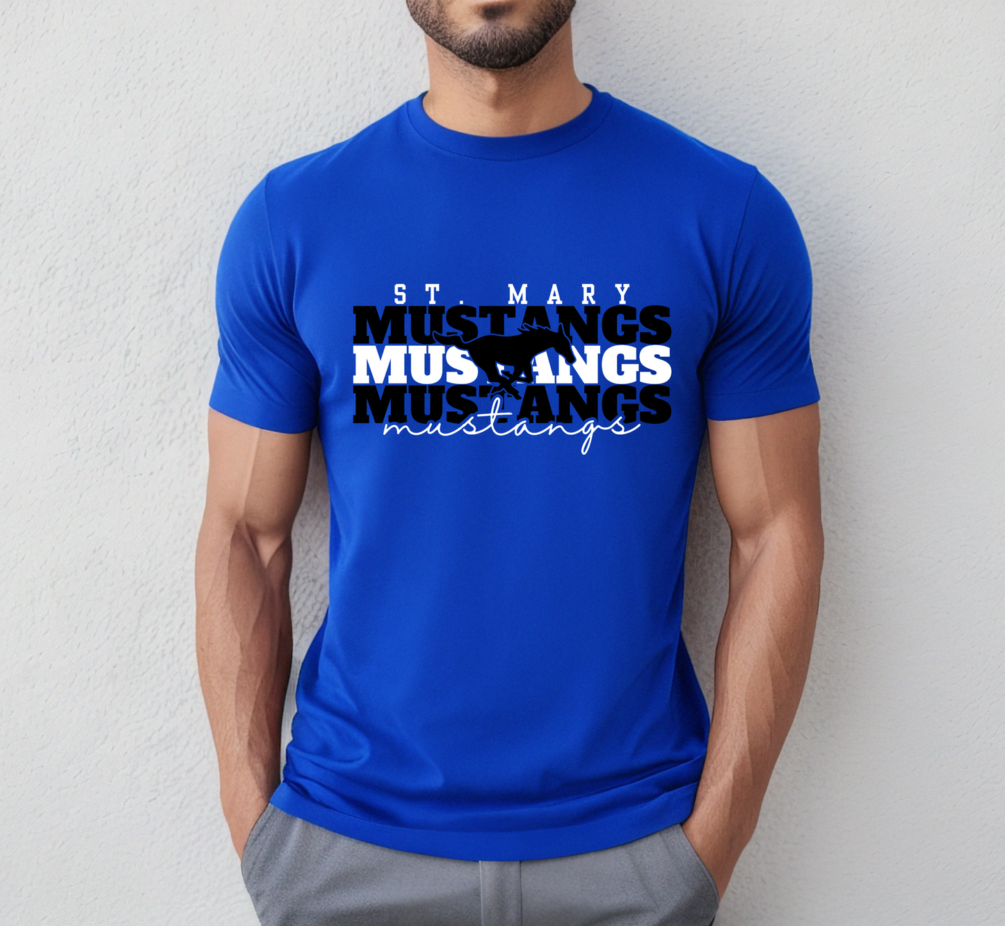 ST. MARY MUSTANGS Stacked tee