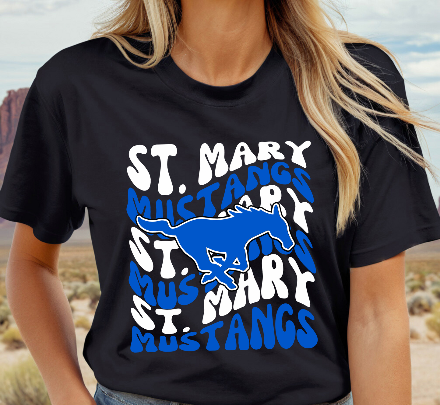 ST. MARY MUSTANGS Retro Wave tee