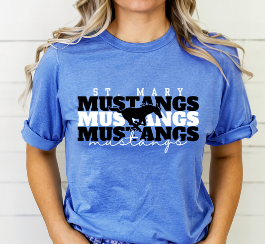 ST. MARY MUSTANGS Stacked tee