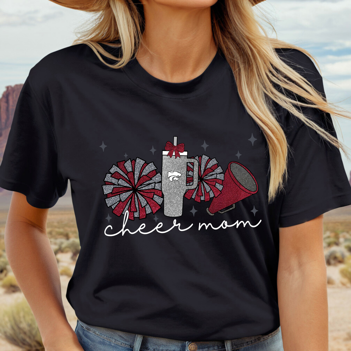 WILDCAT CHEER MOM Faux Glitter tee