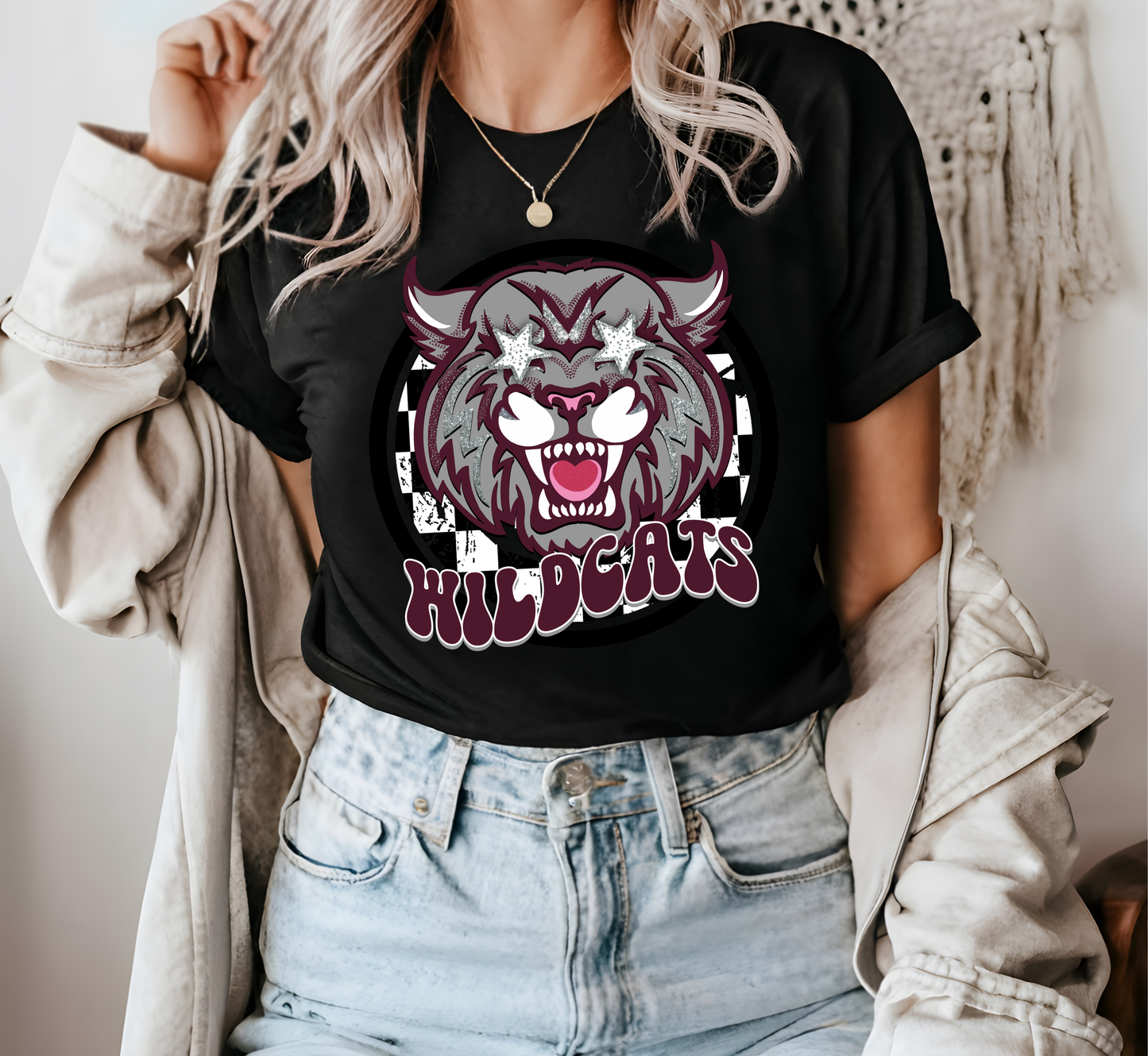 WILDCATS FAUX GLITTER MASCOT tee