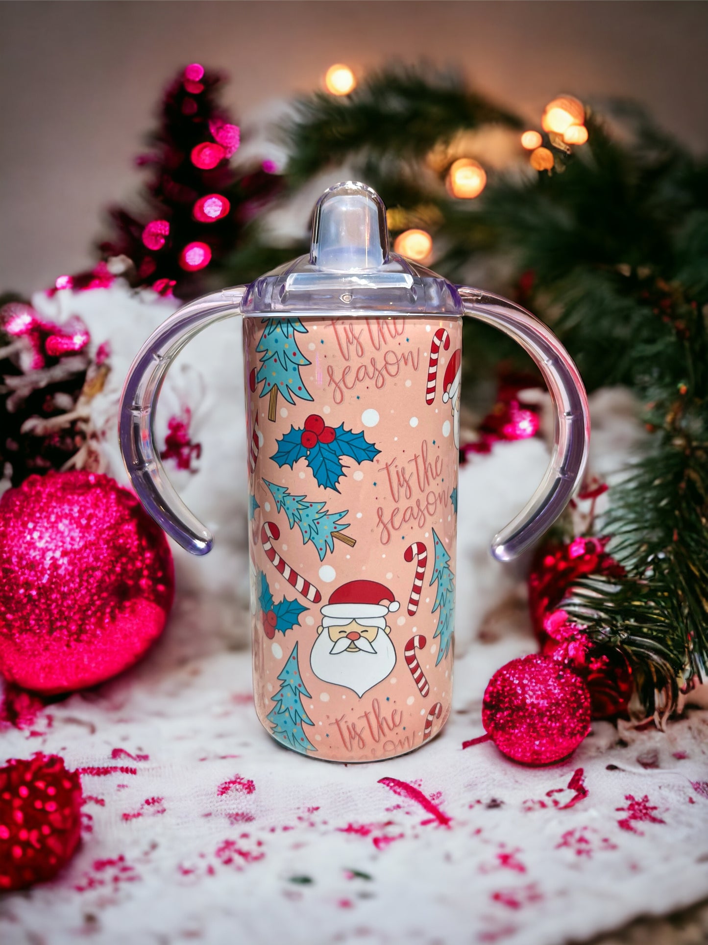 PINK CHRISTMAS SIPPY TUMBLER